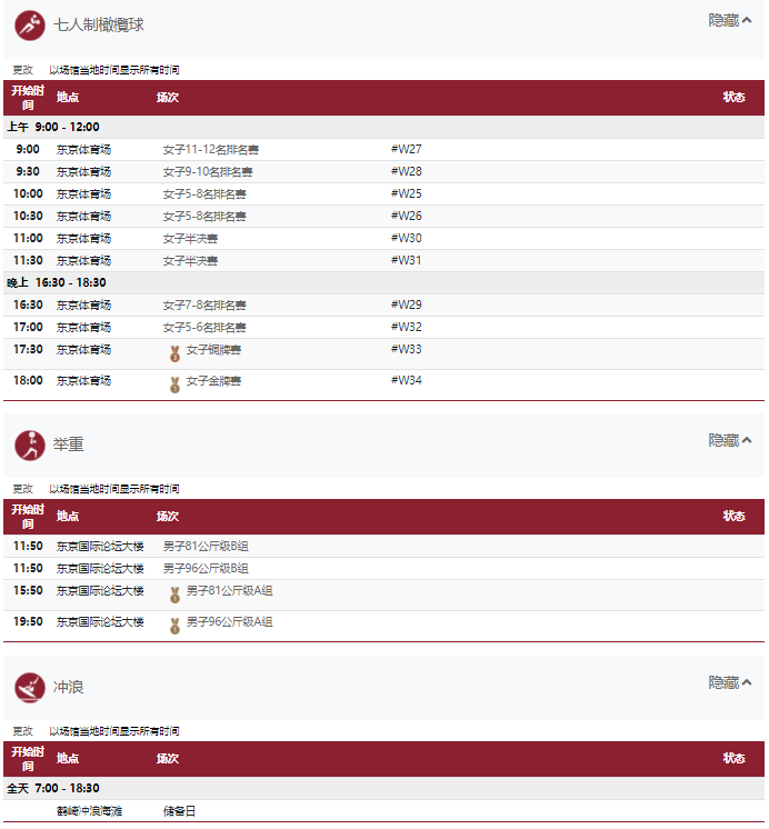 2021东京奥运会7月31日比赛详细赛程 2021东京奥运会7月31日比赛项目