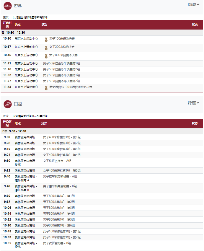 2021东京奥运会7月31日比赛详细赛程 2021东京奥运会7月31日比赛项目