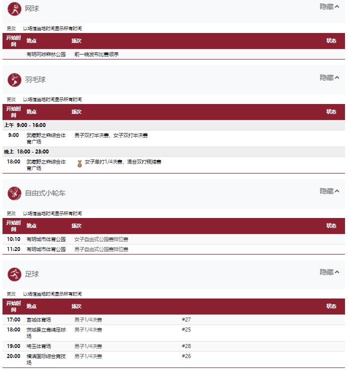 2021东京奥运会7月31日比赛详细赛程 2021东京奥运会7月31日比赛项目