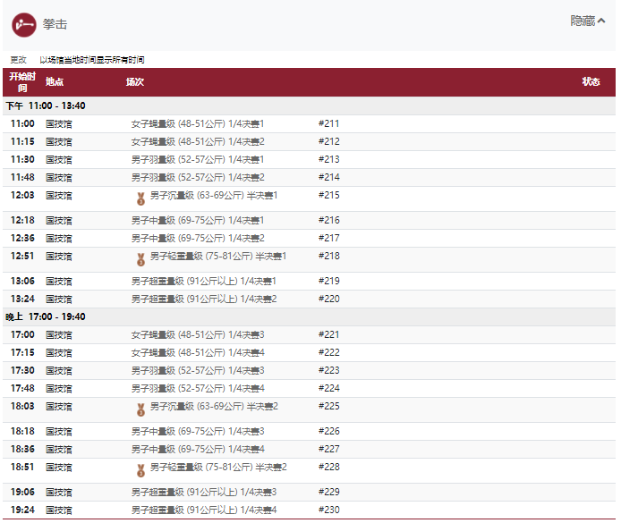2021东京奥运会8月1日比赛详细赛程 2021东京奥运会8月1日比赛项目