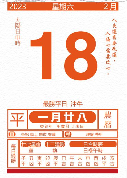2023年2月18日 今日生肖运势 黄历万年历